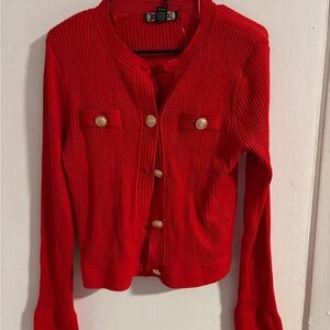 NWT Madison Paris New York Red Ribbed Gold Button Cardigan Sweater
(987)